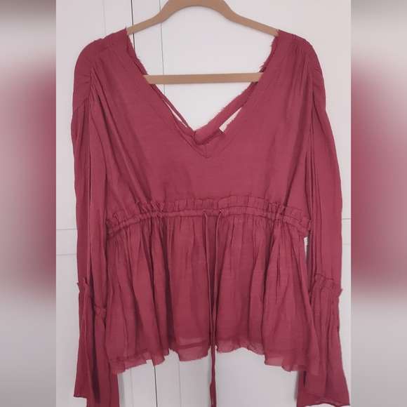 Anthropologie Peach Love Babydoll Juliet Sleeves Drawstrings Romantic Top Sz S - Picture 3 of 15